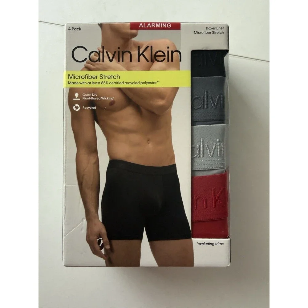 CALVIN KLEIN Boxer Brief Mens Large Red Black 4-Pack Microfiber Stretch Wicking